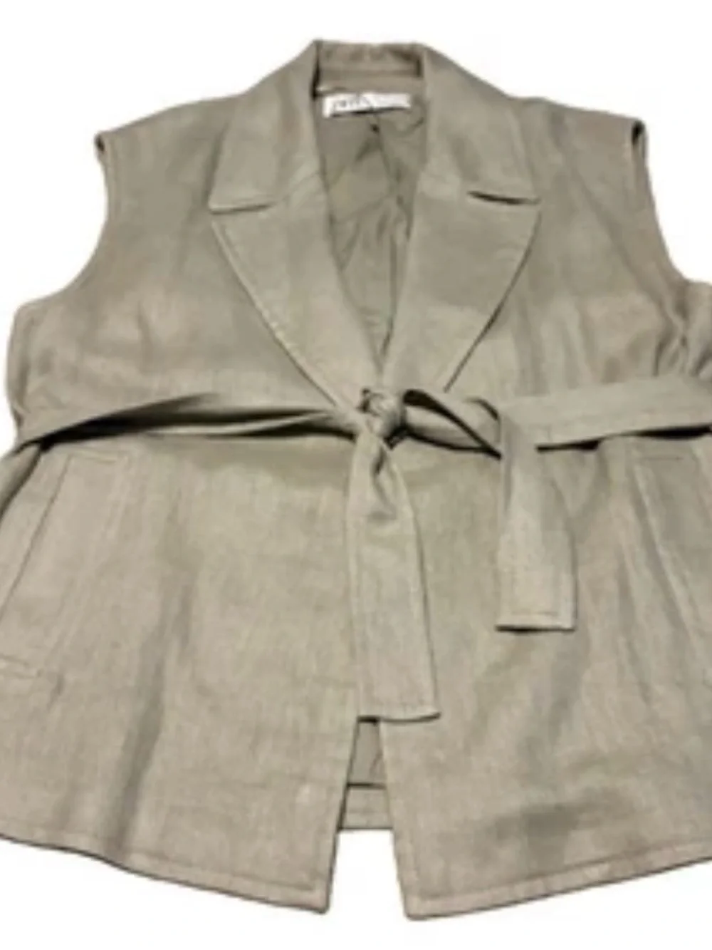 Zara 2-Piece Co-Ord Set Belted Vest Waistcoat S Wide Leg Pant Sage Size XS